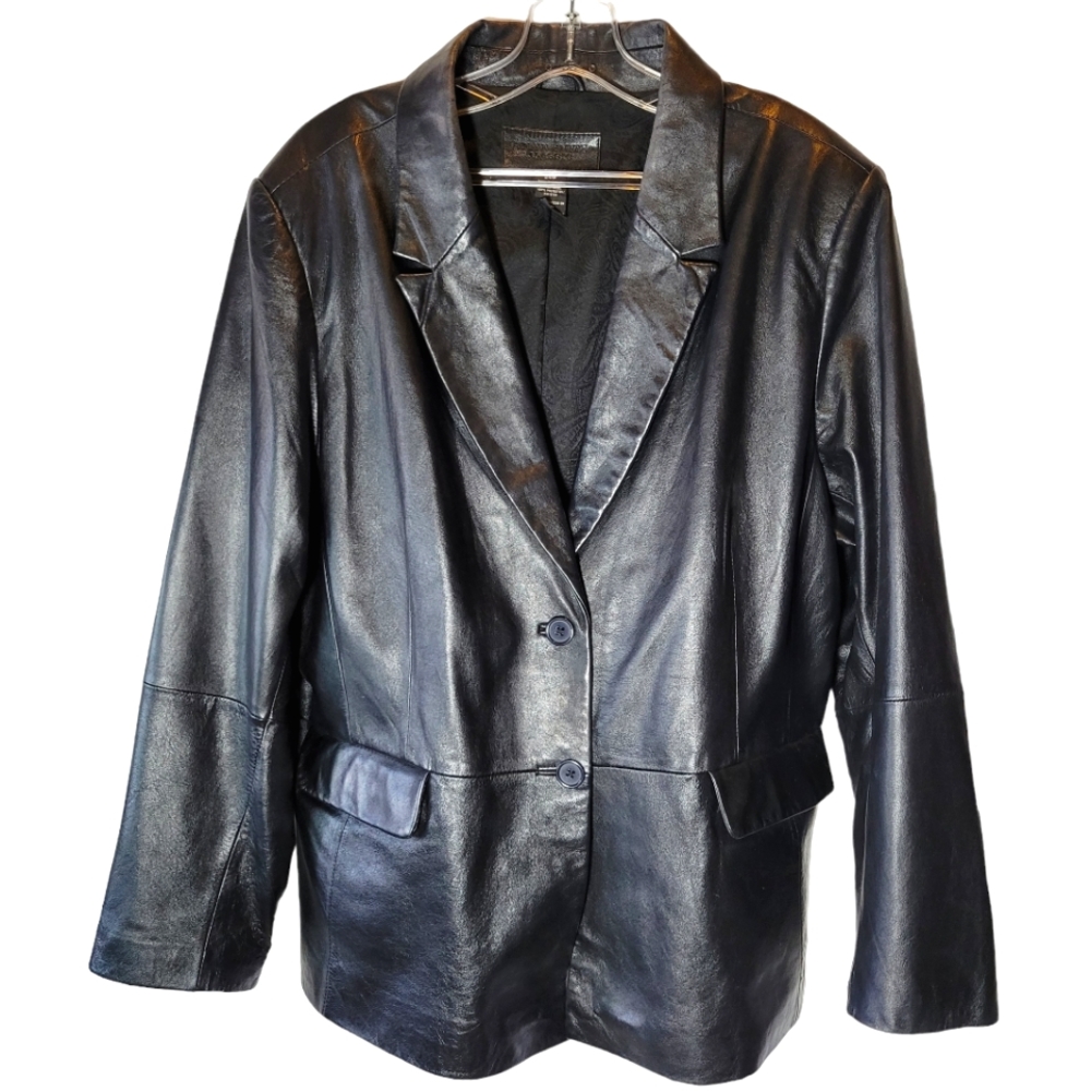 Vtg Jaclyn Smith Collection black leather blazer jacket Size 24W